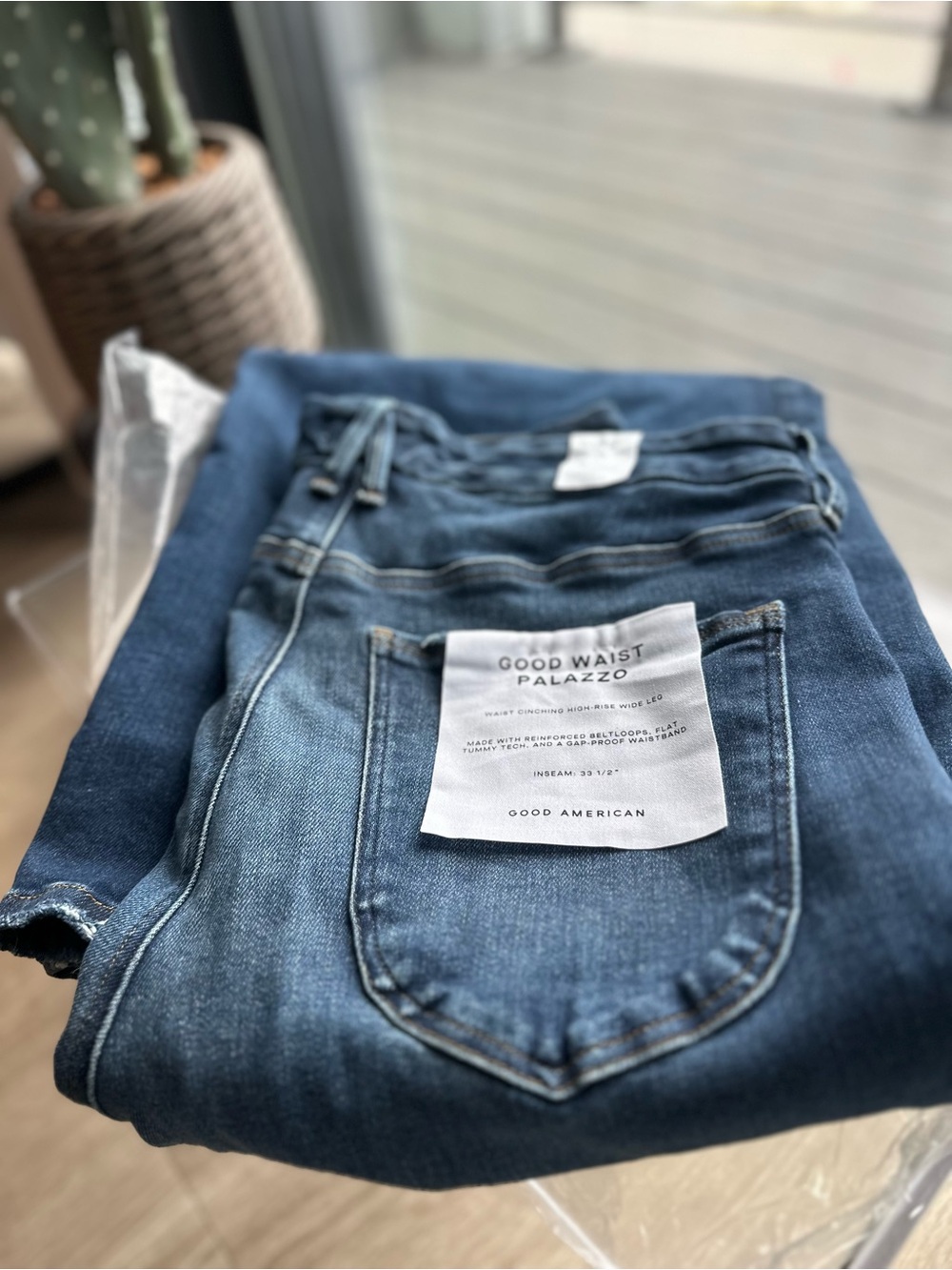 Good American Soft Tech Good Waist Palazzo Jeans Indigo Waist Cinching 16 - $178 - Picture 10 of 17